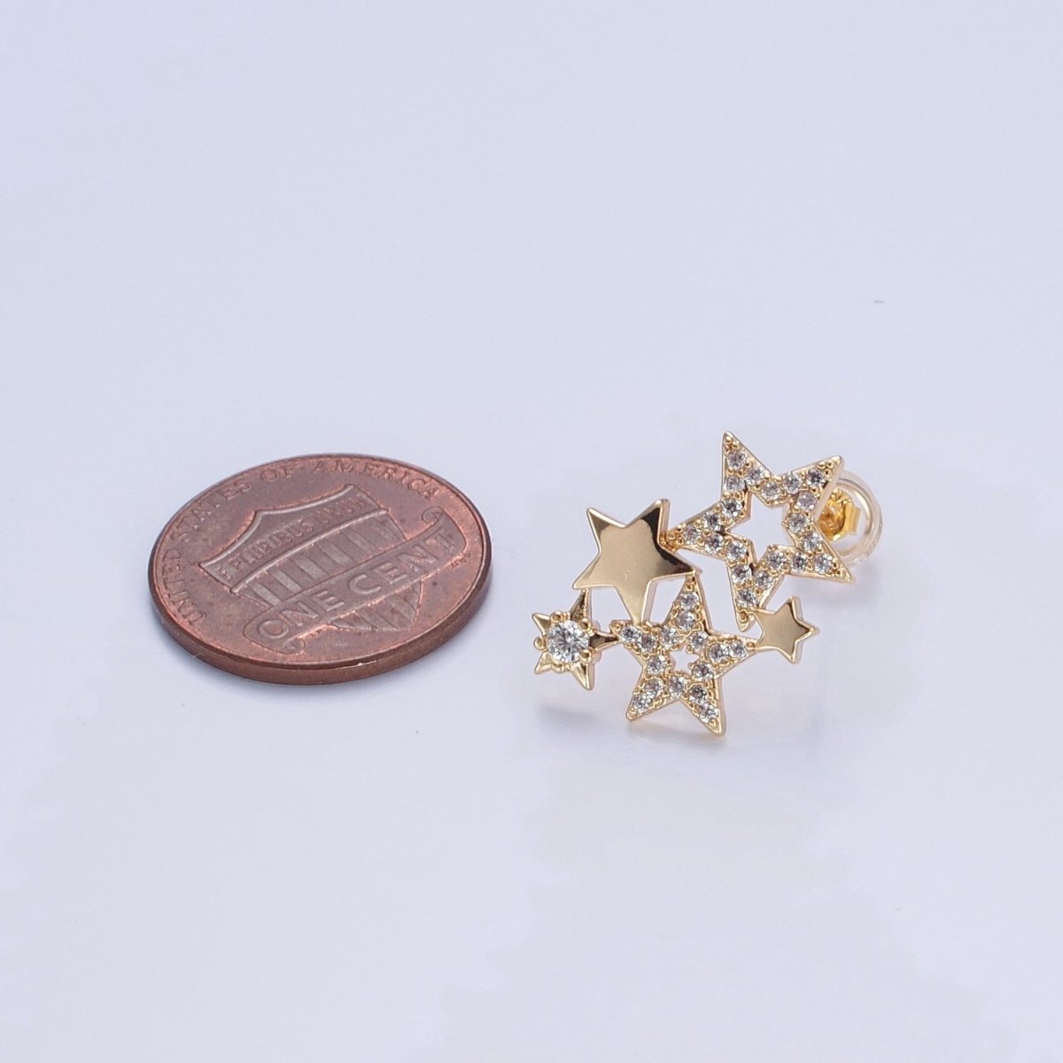 18K Gold Filled Micro CZ Pave Star Earrings Studs V-444 - DLUXCA