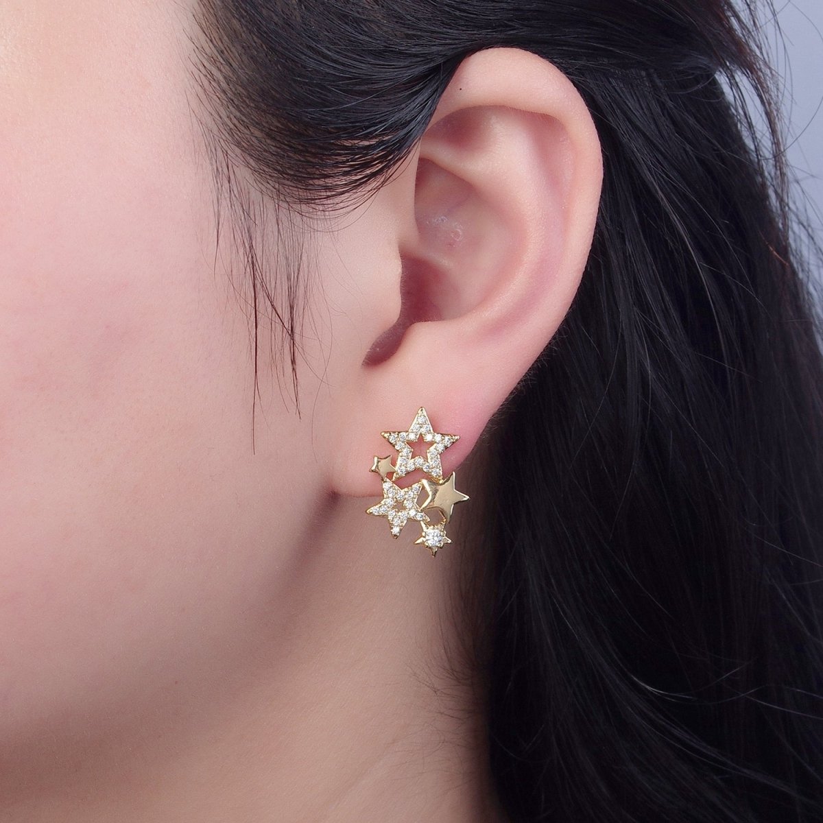 18K Gold Filled Micro CZ Pave Star Earrings Studs V-444 - DLUXCA
