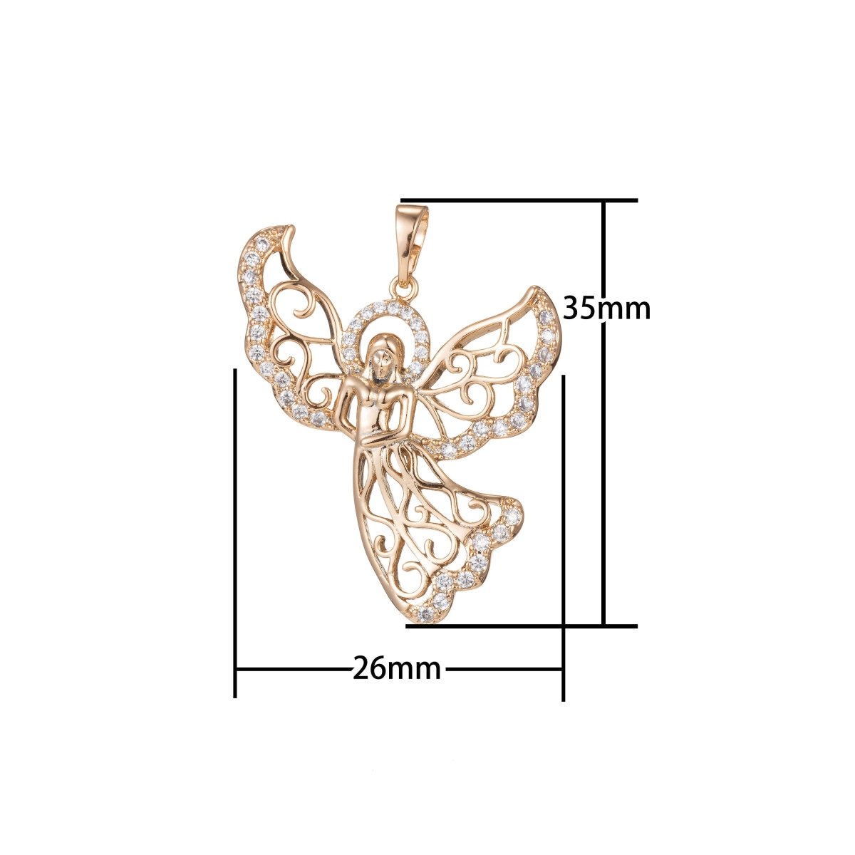 18k Gold Filled Micro Pave CZ Angel Pendant Charm, Micro Pave CZ Pendant Charm, Gold Filled Angel Pendant, For DIY Jewelry I-403 - DLUXCA