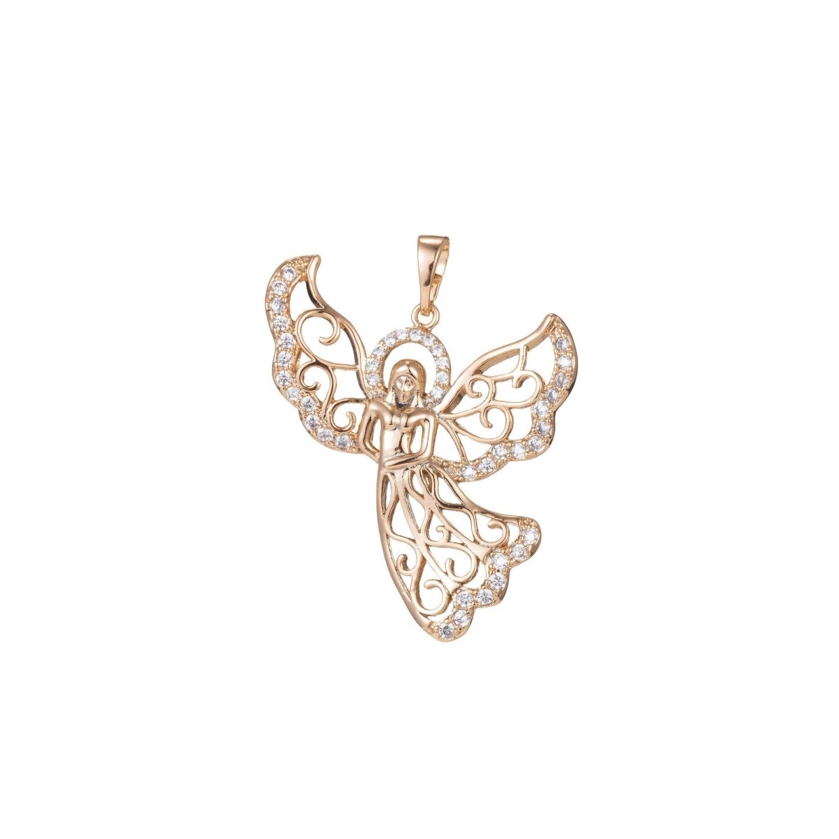 18k Gold Filled Micro Pave CZ Angel Pendant Charm, Micro Pave CZ Pendant Charm, Gold Filled Angel Pendant, For DIY Jewelry I-403 - DLUXCA