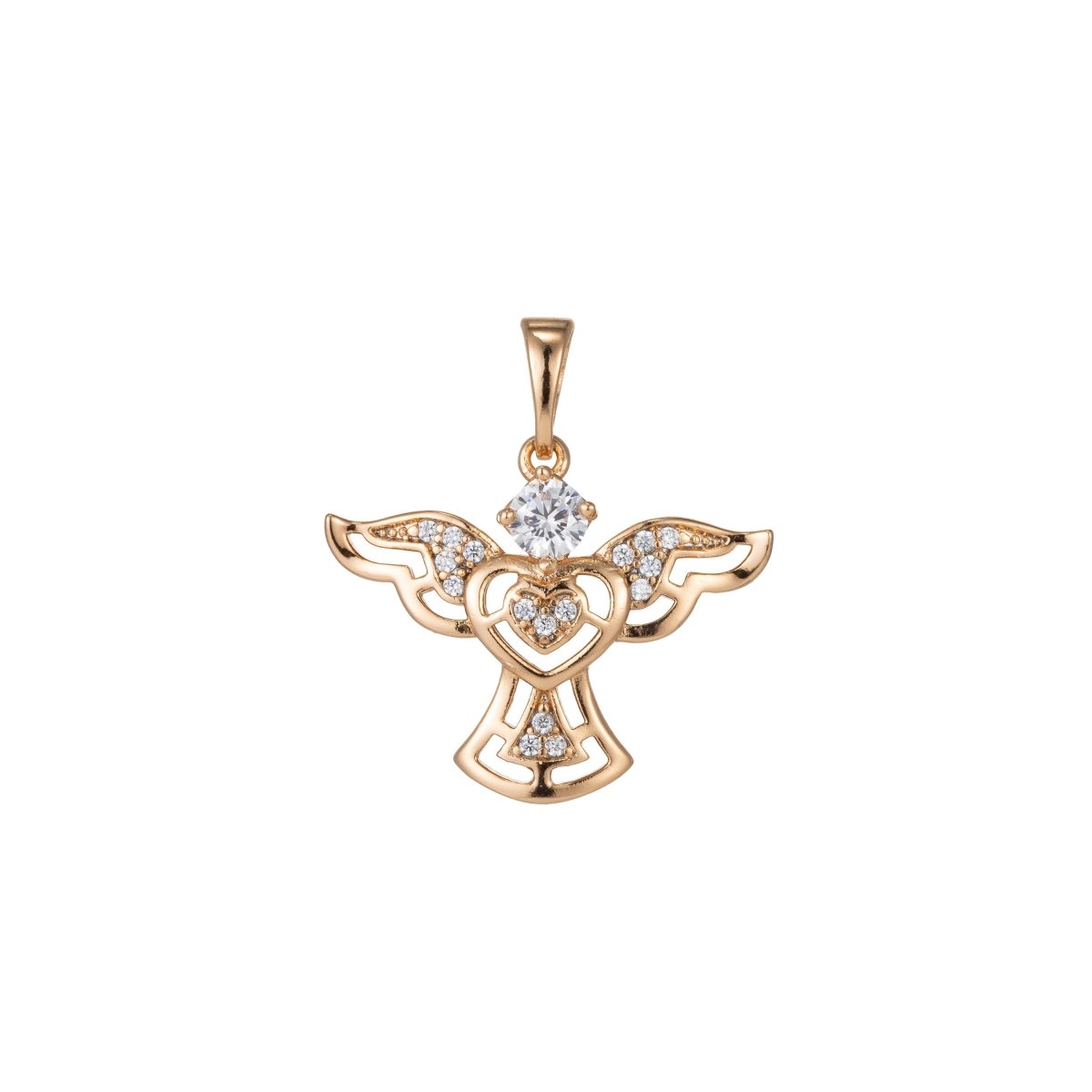 18k Gold Filled Micro Pave CZ Angel Wing Heart Pendant Charm, Micro Pave CZ Pendant Charm, Gold Filled Pendant, For DIY Jewelry I-384 - DLUXCA