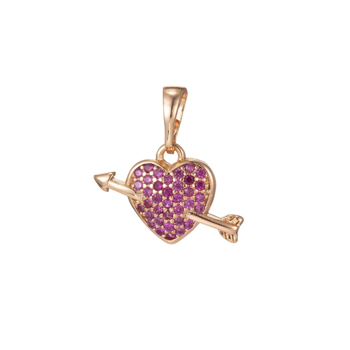 18k Gold Filled Micro Pave CZ Arrowed Heart Pendant Charm, Heart with Cupid Arrow Pendant Charm, Gold Filled Pendant, For DIY Jewelry I-417 I-497 - DLUXCA