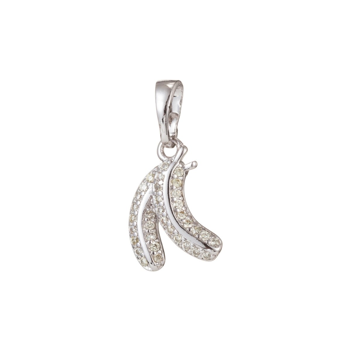 18k Gold Filled Micro Pave CZ Banana Pendant Charm, Micro Pave CZ Banana Pendant Charm, White Gold Filled Fruit Pendant, For DIY Jewelry I-426 I-489 - DLUXCA