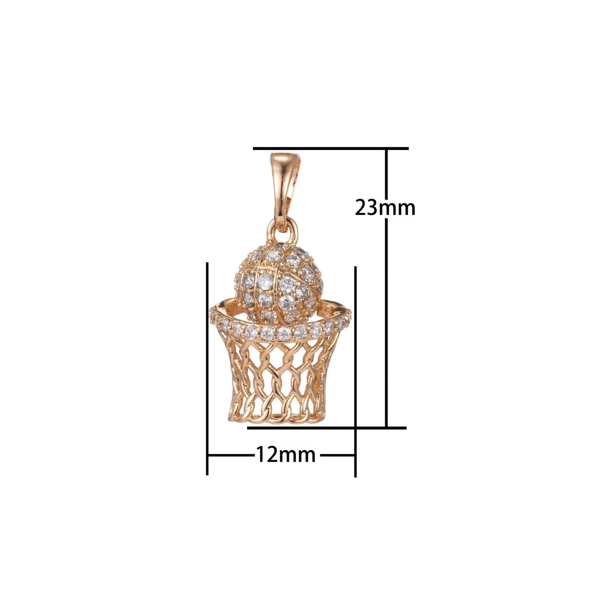18k Gold Filled Micro Pave CZ Basketball Pendant Charm, Micro Pave CZ Slam Dunk Pendant Charm, Gold Filled Pendant, For DIY Jewelry I-415 - DLUXCA
