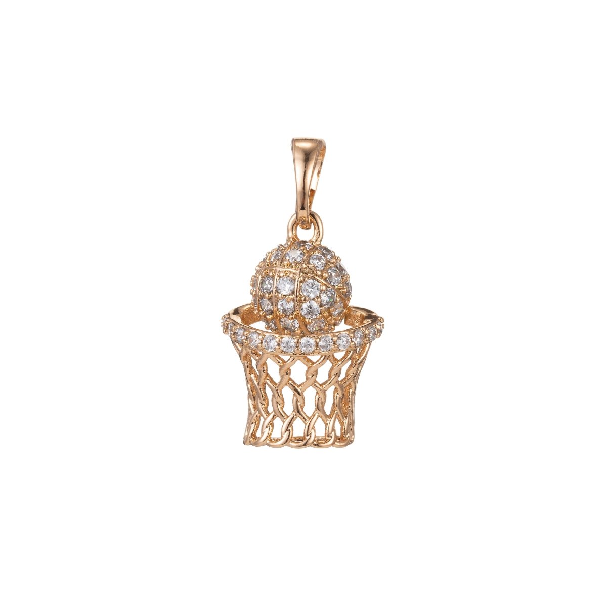 18k Gold Filled Micro Pave CZ Basketball Pendant Charm, Micro Pave CZ Slam Dunk Pendant Charm, Gold Filled Pendant, For DIY Jewelry I-415 - DLUXCA