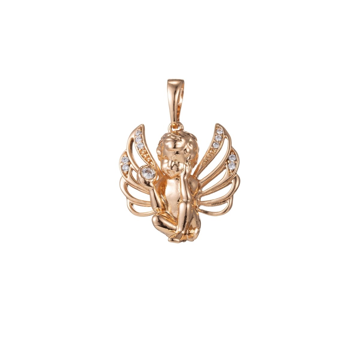 18k Gold Filled Micro Pave CZ Boy Angel Pendant Charm, Micro Pave CZ Pendant Charm, Gold Filled Angel Pendant, For DIY Jewelry I-408 I-463 - DLUXCA