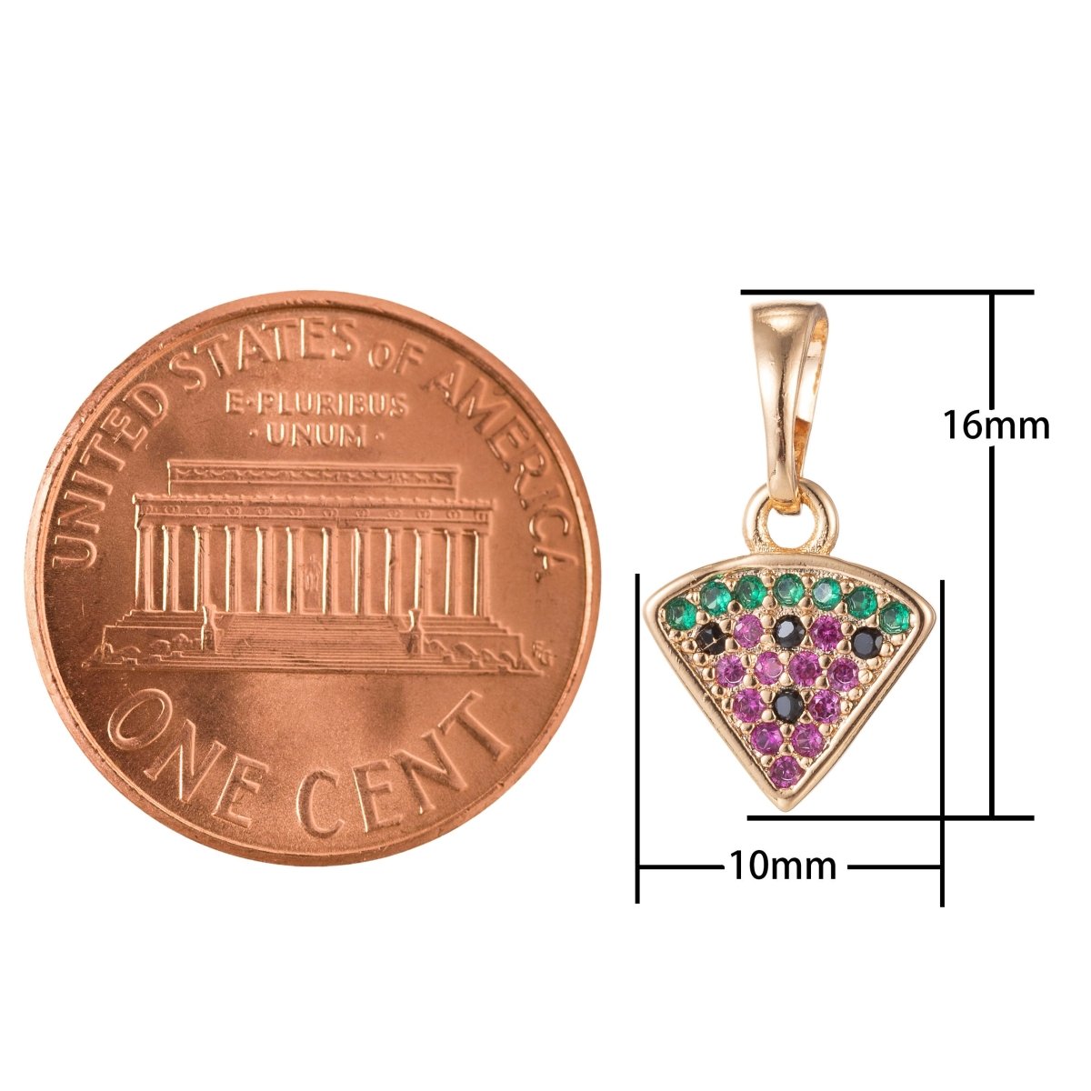 18k Gold Filled Micro Pave CZ Crafted Pizza Pendant Charm, Slice of Pizza Pendant Charm, Gold Filled Pendant, For DIY Jewelry I-418 I-485 - DLUXCA