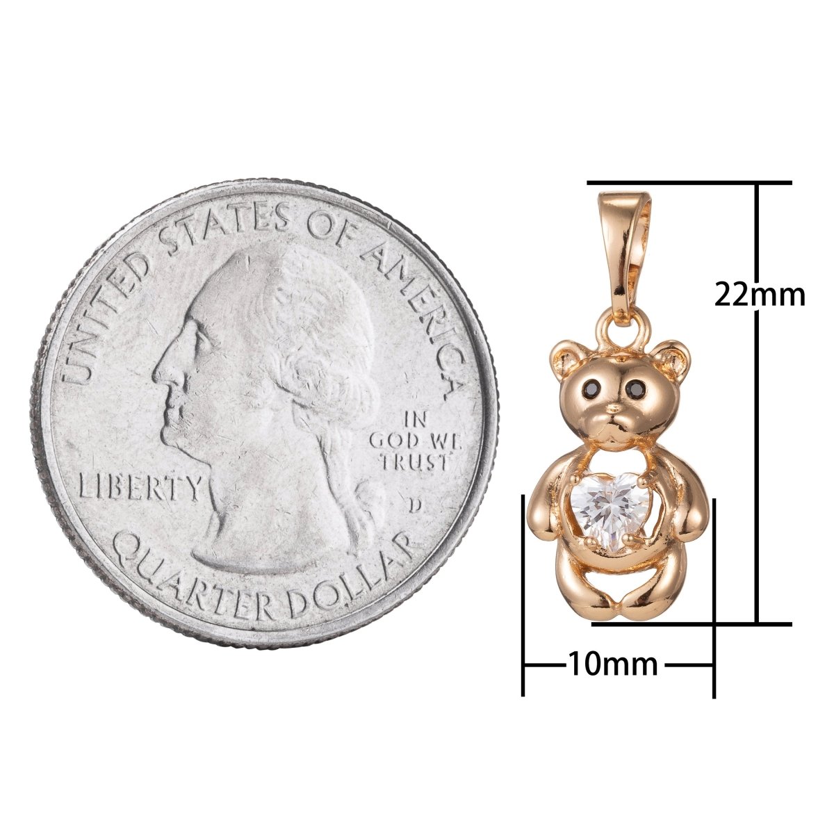 18k Gold Filled Micro Pave CZ Cutie Bear Pendant Charm, Micro Pave CZ Bear Pendant Charm, Gold Filled Animal Pendant, For DIY Jewelry I-524 - DLUXCA