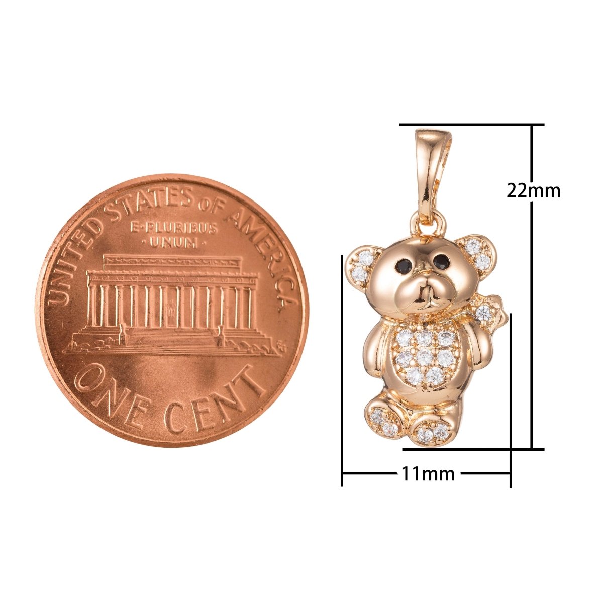18k Gold Filled Micro Pave CZ Cutie Bear Pendant Charm, Micro Pave CZ Bear Pendant Charm, Gold Filled Pendant, For DIY Jewelry I-412 I-481 - DLUXCA