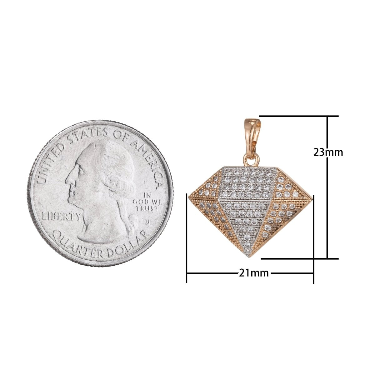 18k Gold Filled Micro Pave CZ Diamond Pendant Charm, Dual Color Diamond Pendant Charm, Gold Filled Diamond Pendant, For DIY Jewelry I-525 - DLUXCA