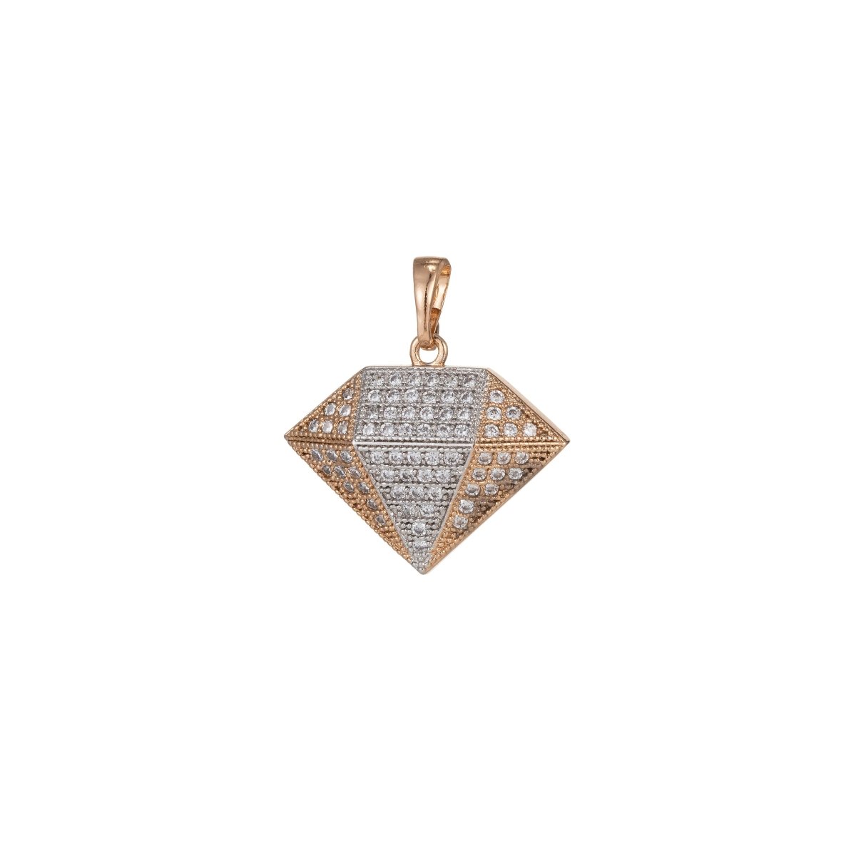 18k Gold Filled Micro Pave CZ Diamond Pendant Charm, Dual Color Diamond Pendant Charm, Gold Filled Diamond Pendant, For DIY Jewelry I-525 - DLUXCA