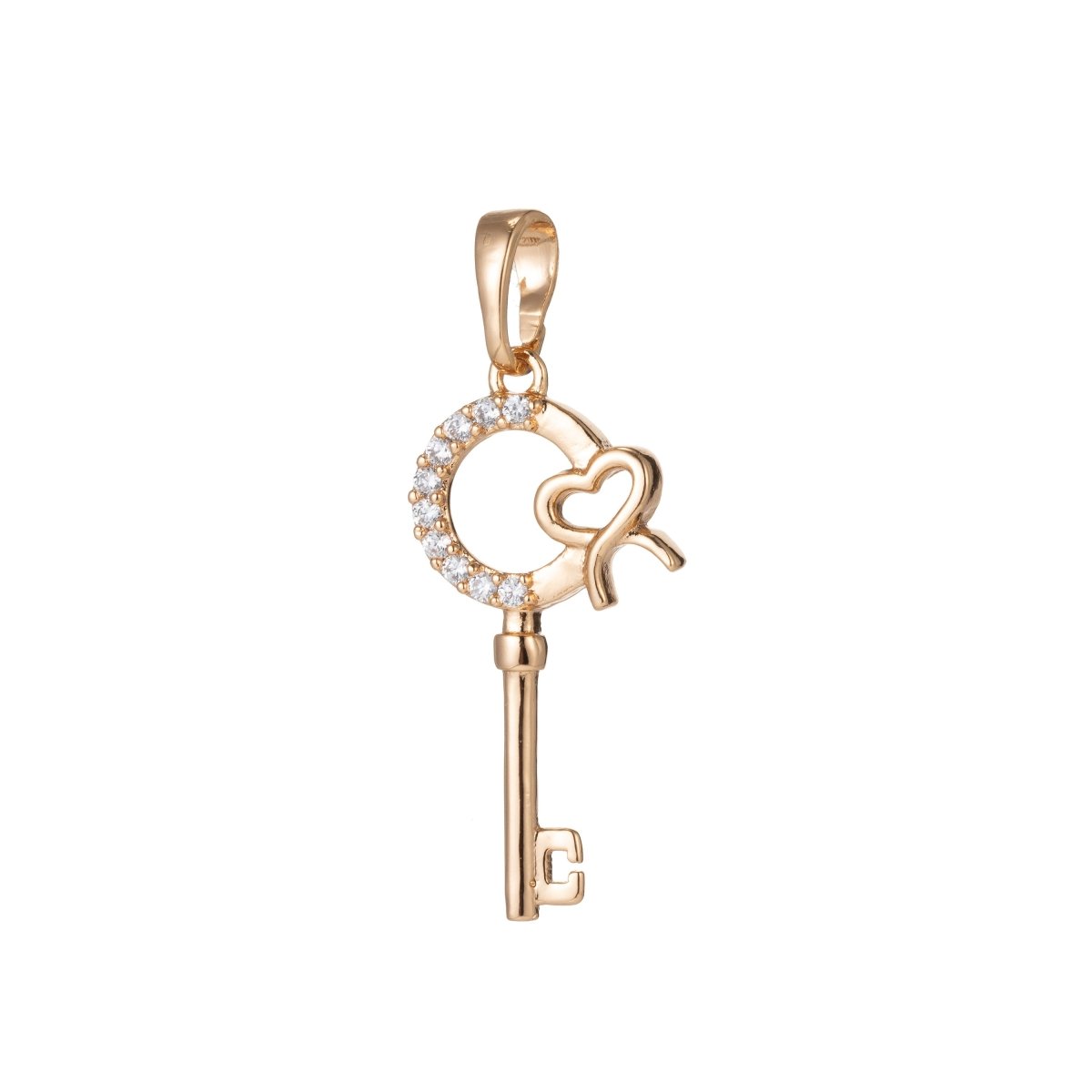 18k Gold Filled Micro Pave CZ Heart Key Pendant Charm, Micro Pave CZ Key Pendant Charm, Gold Filled Key Pendant, For DIY Jewelry I-538 - DLUXCA
