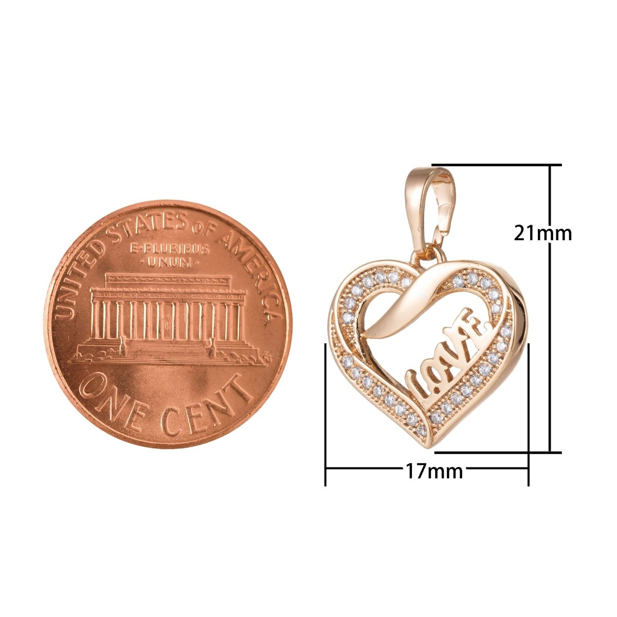 18k Gold Filled Micro Pave CZ Heart Pendant Charm, Love Heart Micro Pave CZ Pendant Charm, Gold Filled Pendant, For DIY Jewelry I-494 I-537 - DLUXCA