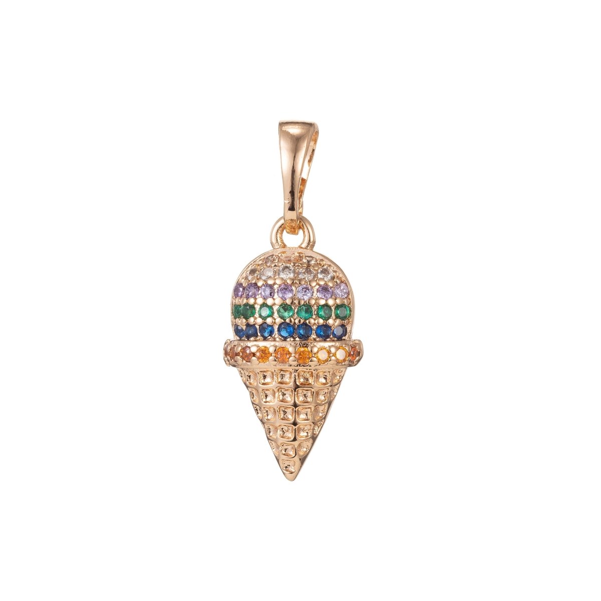 18k Gold Filled Micro Pave CZ Ice Cream Pendant Charm, Ice Cream Pendant Charm, Gold Filled Desert Pendant, For DIY Jewelry Making I-423 I-473 - DLUXCA