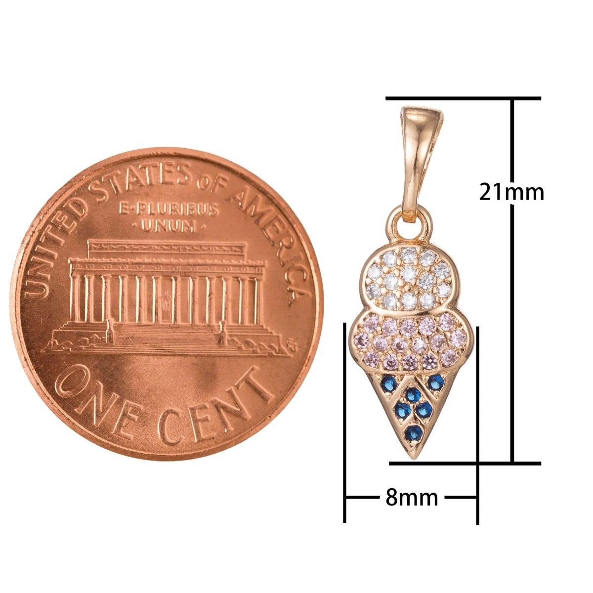 18k Gold Filled Micro Pave CZ Ice Cream Pendant Charm, Ice Cream Pendant Charm, Gold Filled Desert Pendant, For DIY Jewelry Making I-428 I-501 - DLUXCA