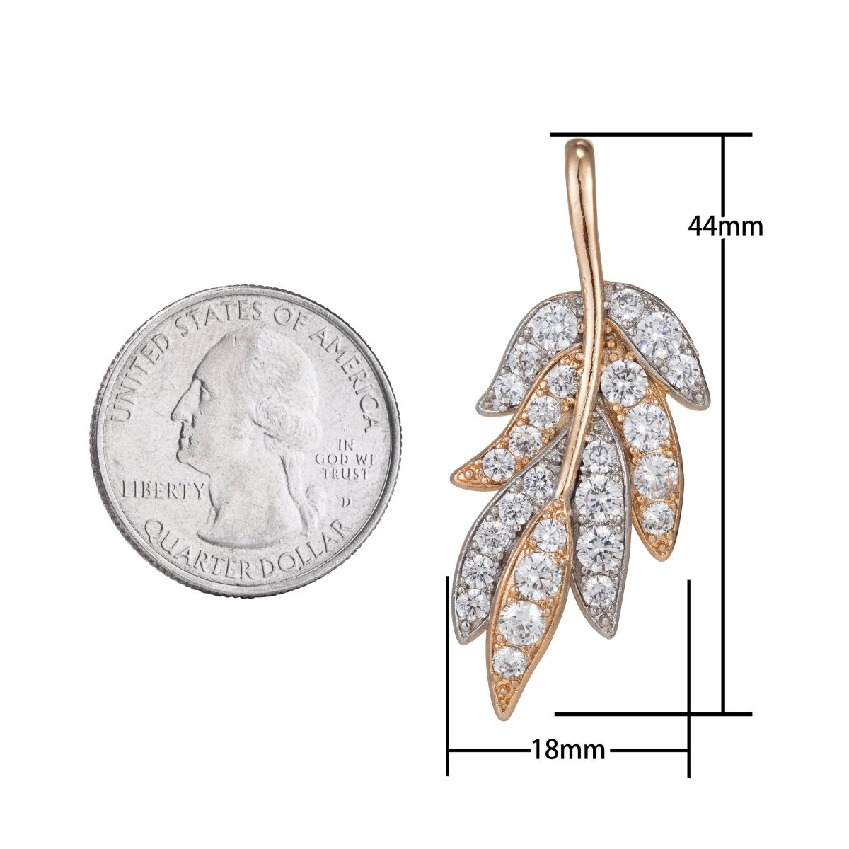 18k Gold Filled Micro Pave CZ Leaf Pendant Charm, Micro Pave CZ Leaf Pendant Charm, Gold Filled Pendant, For DIY Jewelry I-533 - DLUXCA