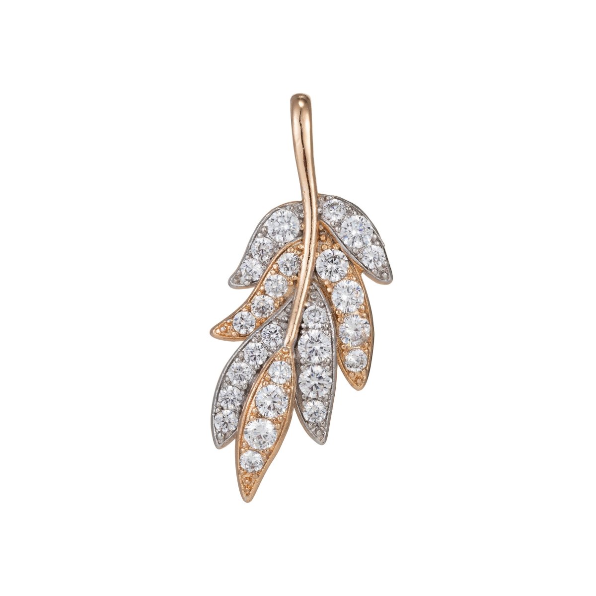 18k Gold Filled Micro Pave CZ Leaf Pendant Charm, Micro Pave CZ Leaf Pendant Charm, Gold Filled Pendant, For DIY Jewelry I-533 - DLUXCA