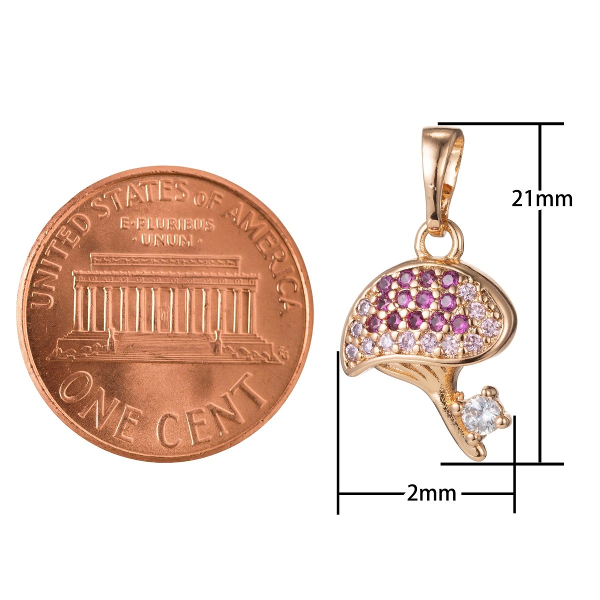 18k Gold Filled Micro Pave CZ Mushroom Pendant Charm, Micro Pave CZ Mushroom Pendant Charm, Gold Filled Fruit Pendant, For DIY Jewelry I-411 I-470 - DLUXCA