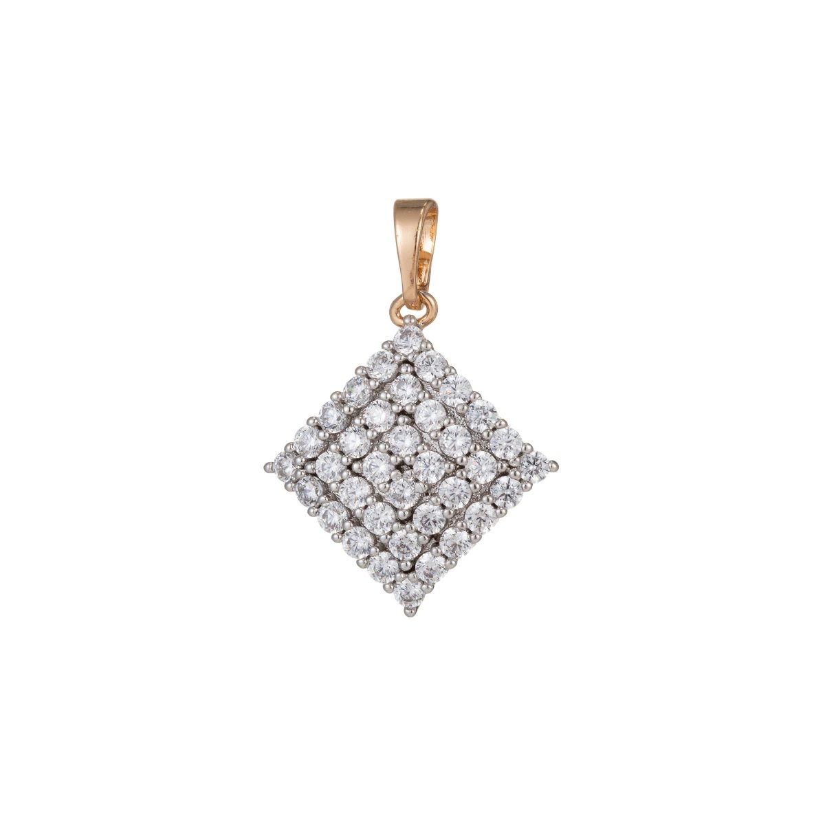 18k Gold Filled Micro Pave CZ Rhombus Pendant Charm, Dual Color Rhombus Pendant Charm, Gold Filled Rhombus Pendant, For DIY Jewelry I-543 - DLUXCA