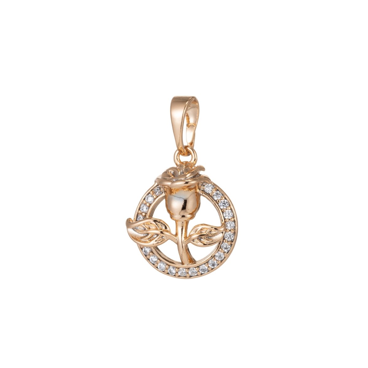 18k Gold Filled Micro Pave CZ Rose Flower Pendant Charm, Micro Pave CZ Rose Pendant Charm, Gold Filled Rose Pendant, For DIY Jewelry I-406 - DLUXCA