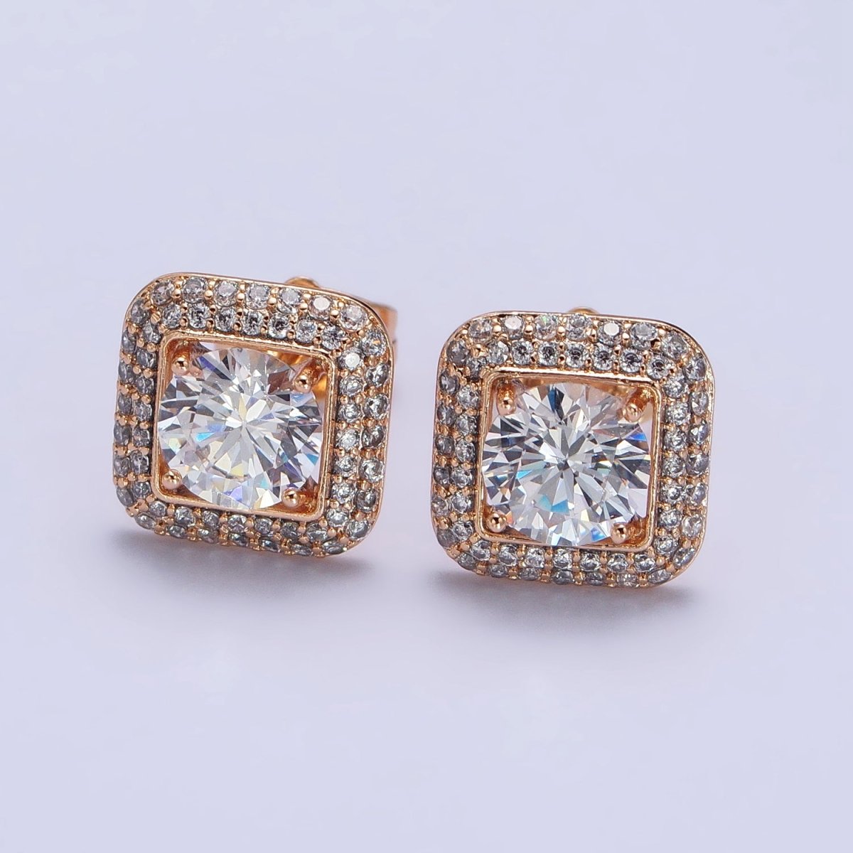 18k Gold Filled Micro Pave Diamond Square Earrings CZ Stud Earrings for Women | AB1084 - DLUXCA