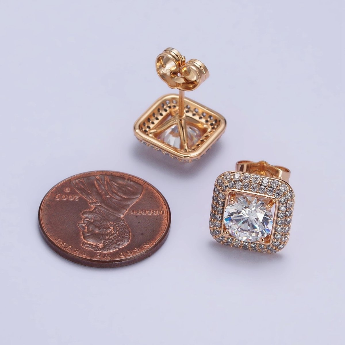 18k Gold Filled Micro Pave Diamond Square Earrings CZ Stud Earrings for Women | AB1084 - DLUXCA