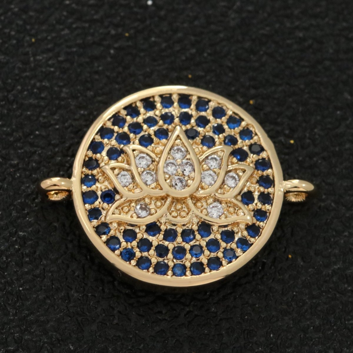 18k Gold Filled Micro Pave Lotus Charm Link Connector for Bracelet Necklace Component N-062 - DLUXCA