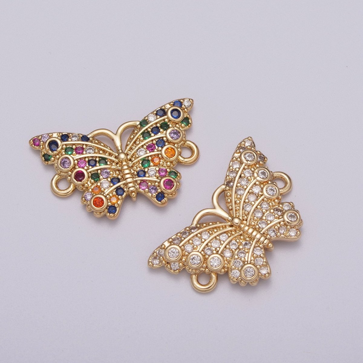18k Gold Filled Micro Pave Monarch Butterfly Link Connector for Bracelet Necklace Component N-063 N-064 - DLUXCA