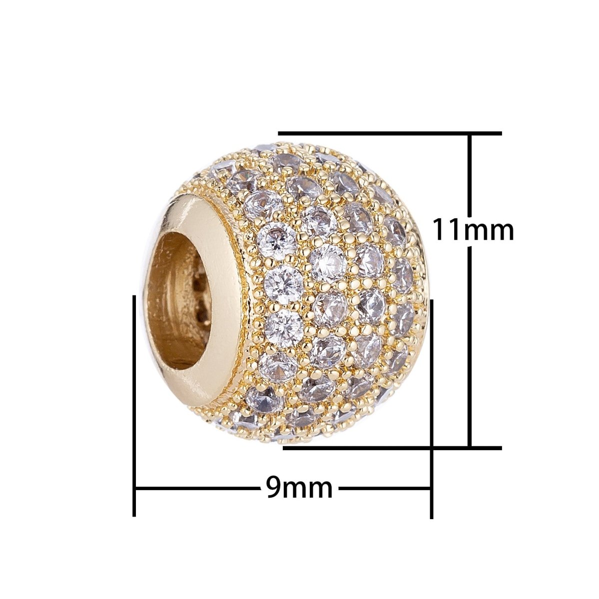 18K Gold Filled Micro Paved CZ 10mm Round Spacer Bead | B-001 - DLUXCA