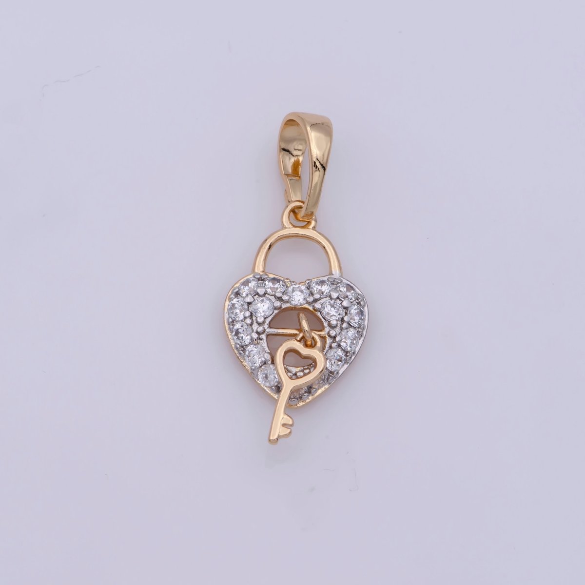 18K Gold Filled Micro Paved CZ Romantic Key to My Heart Pendant | N-1398 - DLUXCA