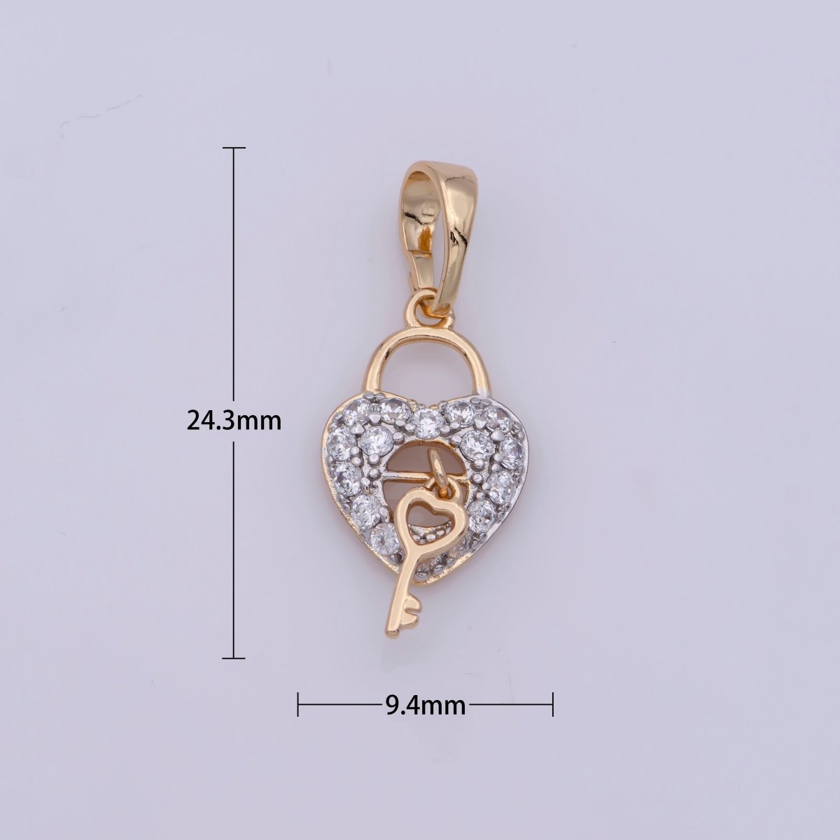 18K Gold Filled Micro Paved CZ Romantic Key to My Heart Pendant | N-1398 - DLUXCA