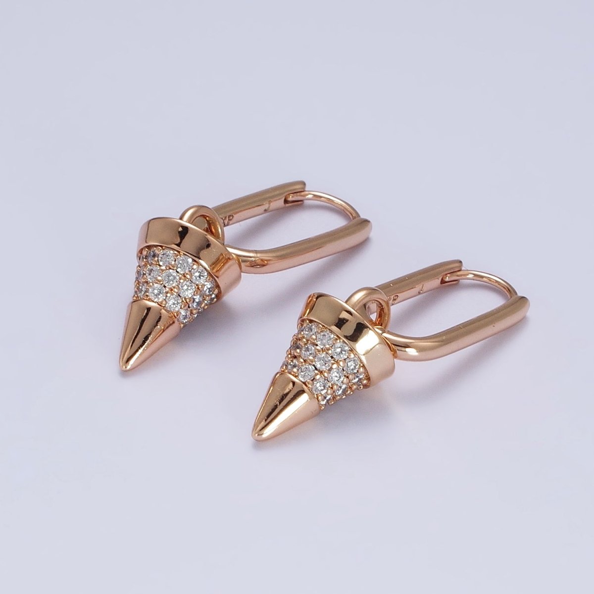 18K Gold Filled Micro Paved CZ Spiked Drop Dangle Oblong Huggie Earrings | AB158 - DLUXCA