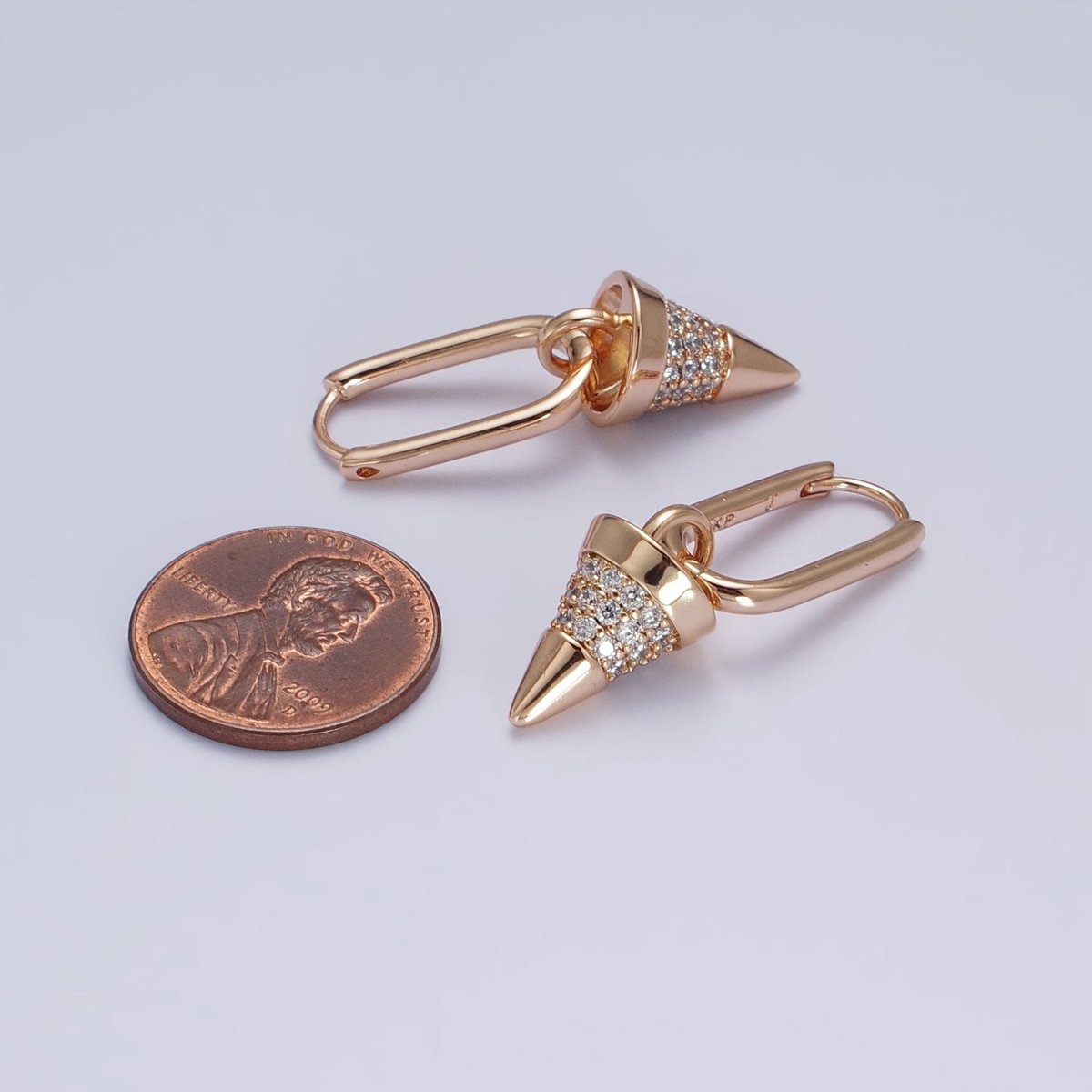 18K Gold Filled Micro Paved CZ Spiked Drop Dangle Oblong Huggie Earrings | AB158 - DLUXCA