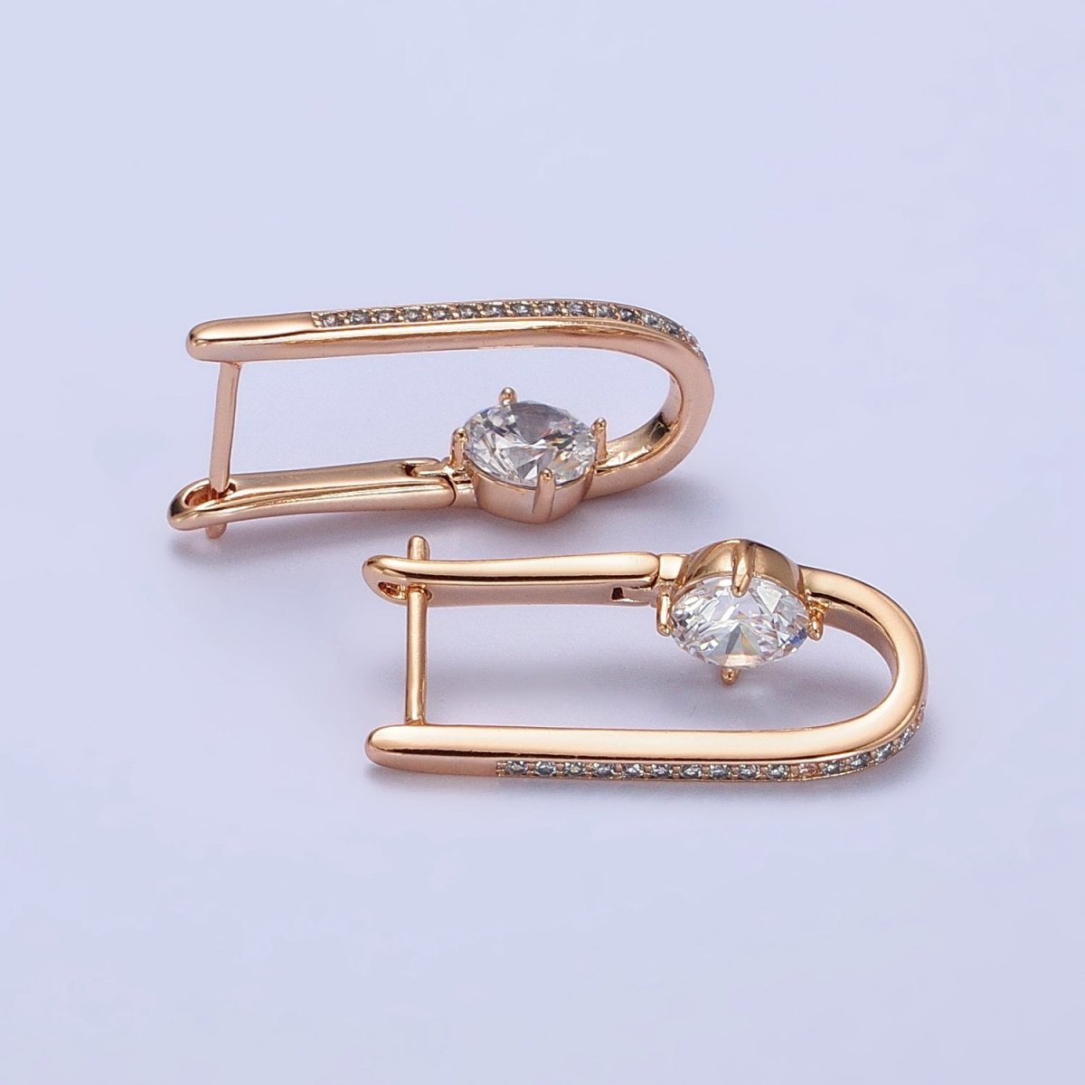 18K Gold Filled Micro Paved Iridescent AB, Clear CZ Round Oblong Earrings | AB258 AB412 - DLUXCA
