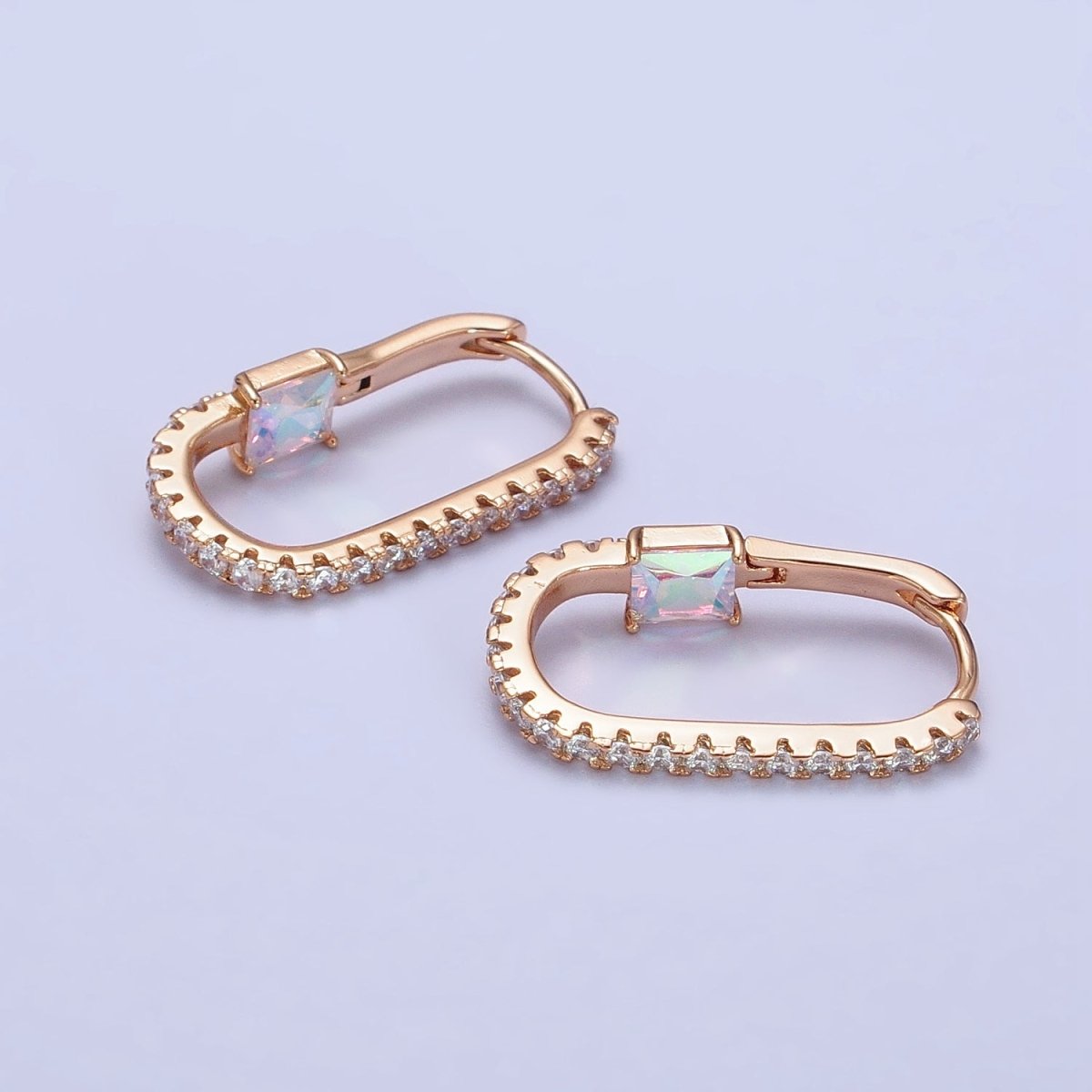 18K Gold Filled Micro Paved Iridescent AB, Clear CZ Square 24mm Earrings | AB257 AB260 - DLUXCA