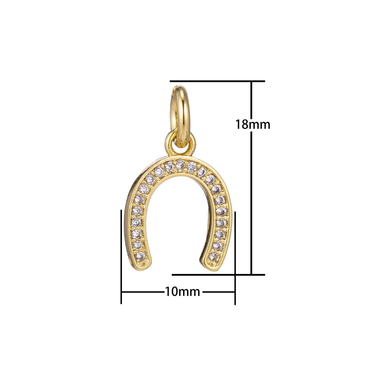 18K Gold Filled Micro Paved Lucky Horseshoe Charm in Gold, Silver, Rose Gold, Black | C-447 - DLUXCA