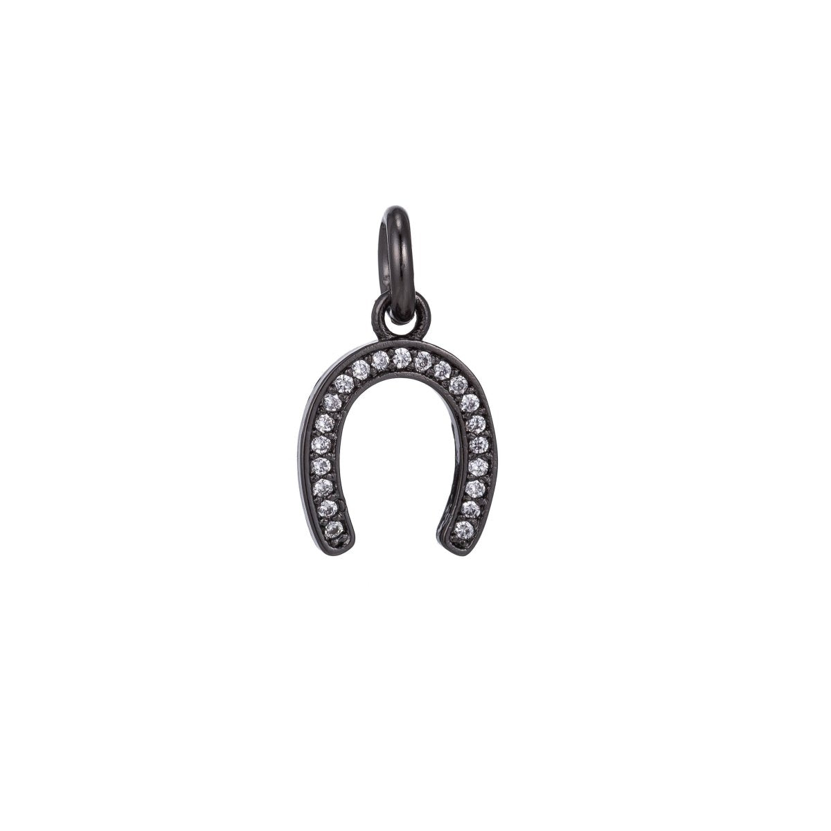 18K Gold Filled Micro Paved Lucky Horseshoe Charm in Gold, Silver, Rose Gold, Black | C-447 - DLUXCA