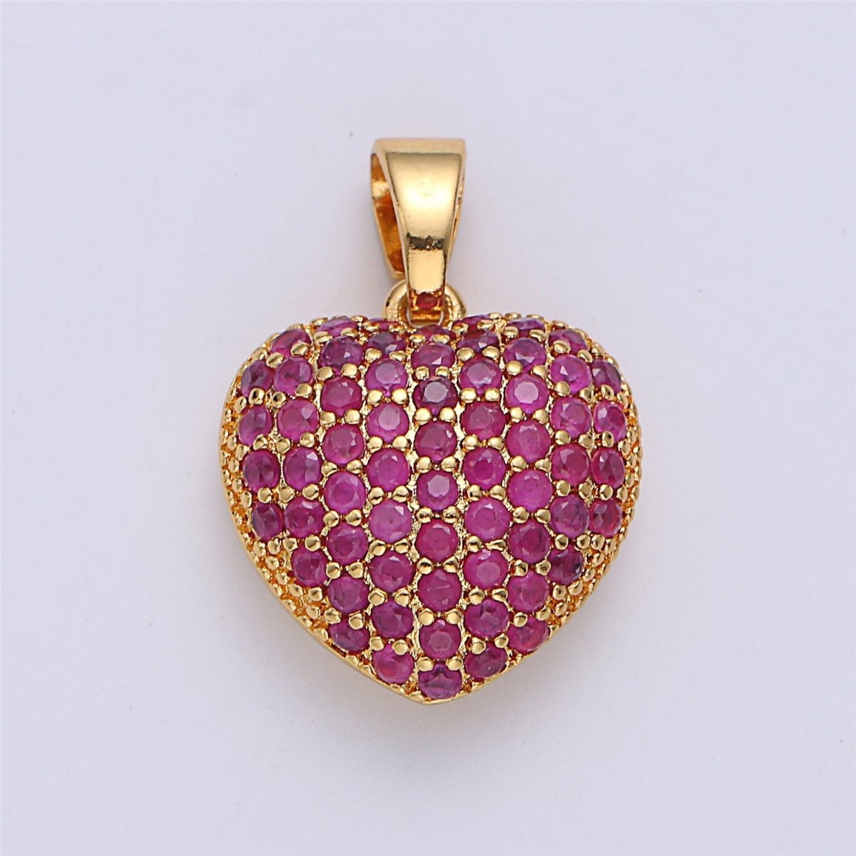 18k Gold Filled Micro Paved Puffed Heart Pendant Necklace Cubic Heart Pendant 3D Pendant J-834 I-145 - DLUXCA