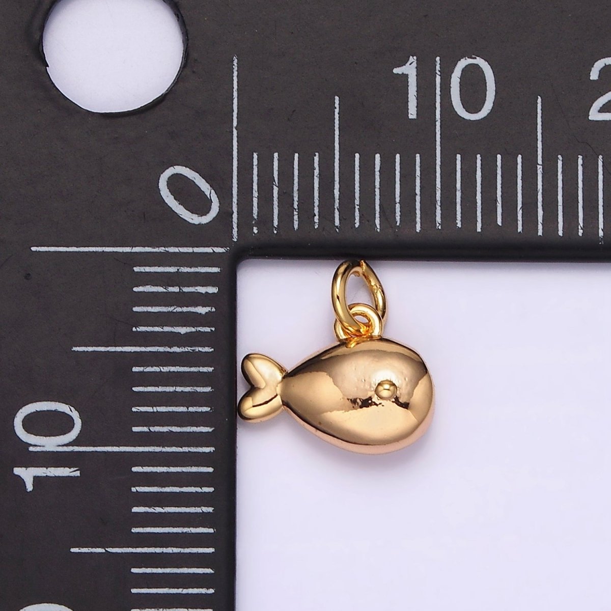 18K Gold Filled Mini Fish Animal Puffed Add-On Charm | N1684 - DLUXCA