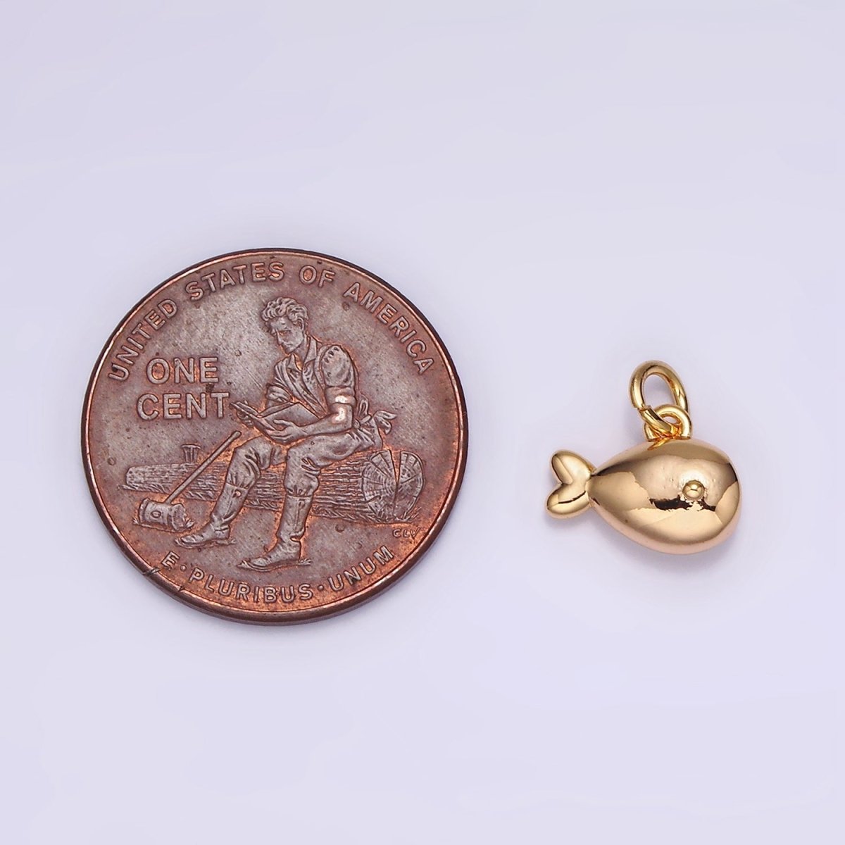 18K Gold Filled Mini Fish Animal Puffed Add-On Charm | N1684 - DLUXCA