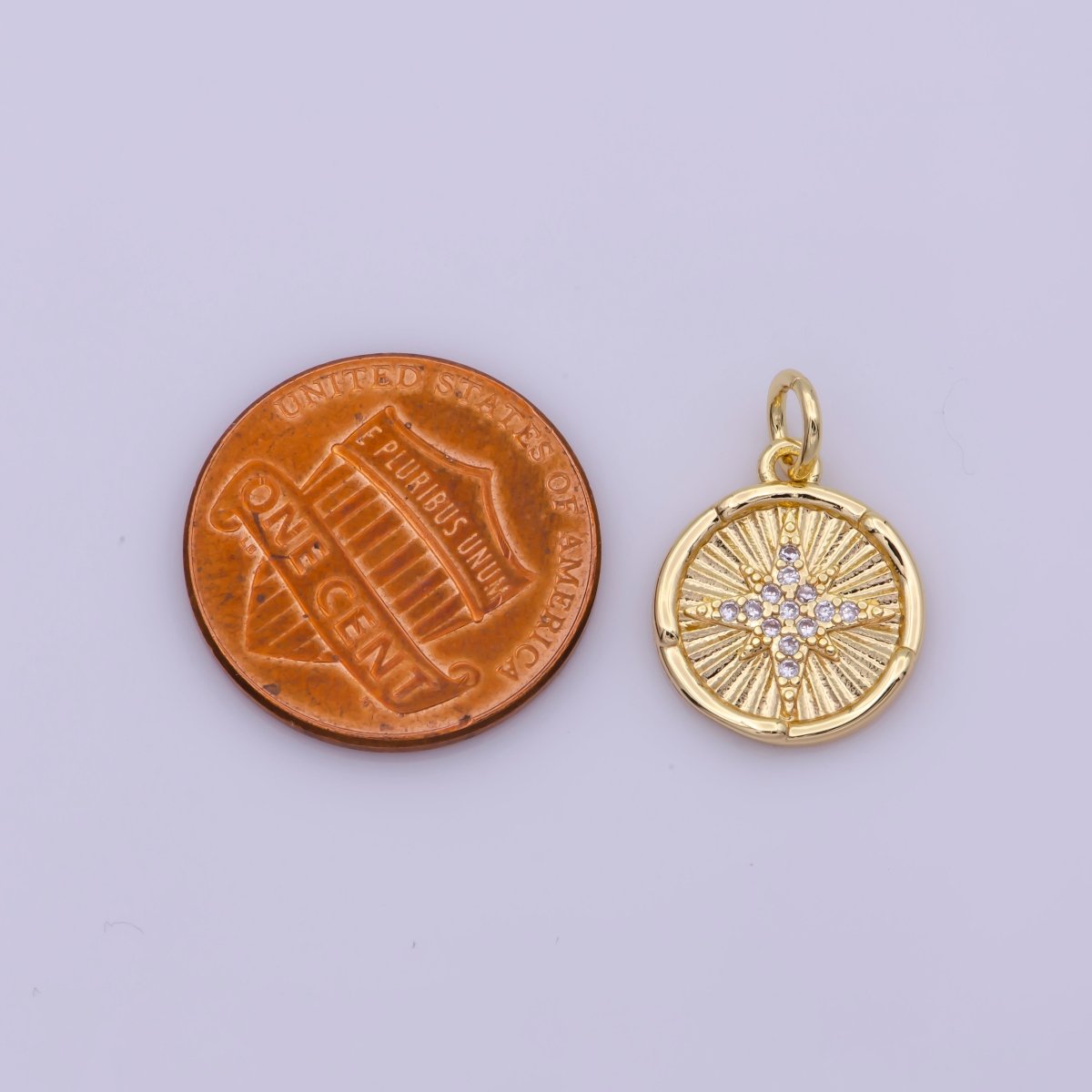 18K Gold Filled Mini Gold CZ North Star Charm Coin Disc N-198 - DLUXCA