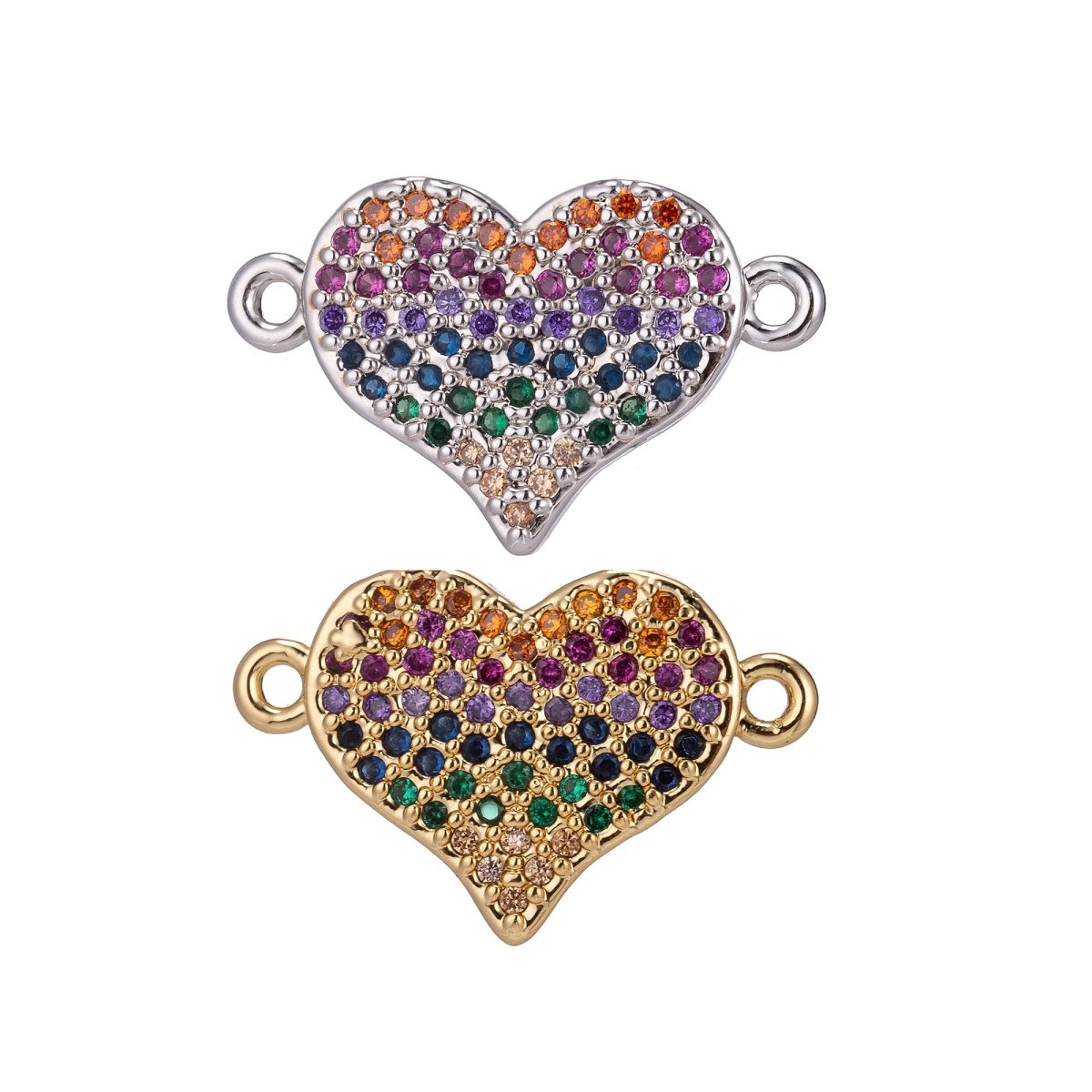 18K Gold Filled Mini Tiny Simple Minimalist Rainbow Diamond Heart Cubic Zirconia Bracelet Charm Bead Finding Connector For Jewelry Making F-256 - DLUXCA
