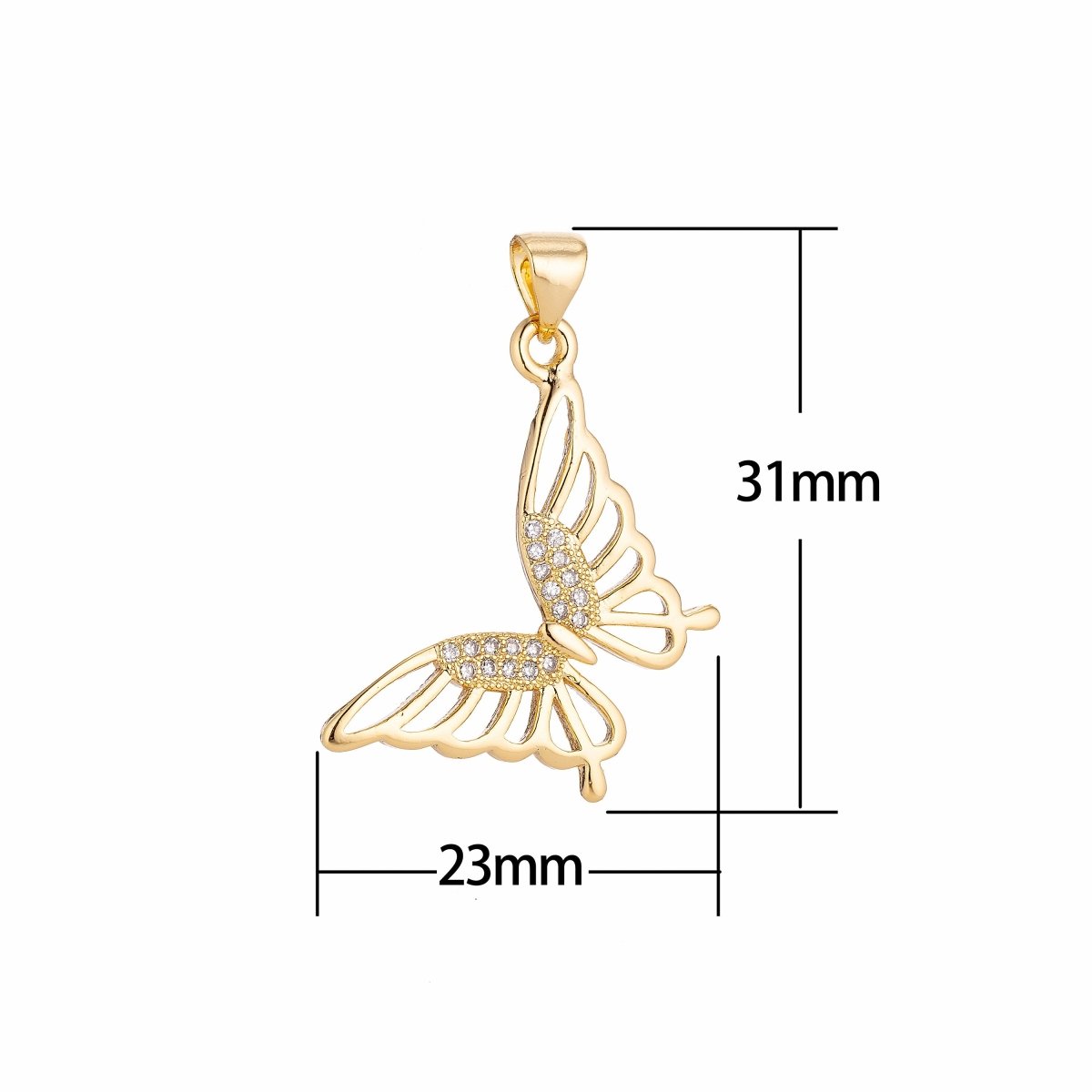 18K Gold Filled Monarch Butterfly Romantic Lover Spring Animal Girl Cubic Zircon Bracelet Charm Necklace Pendant Findings for Jewelry Making H-256 - DLUXCA