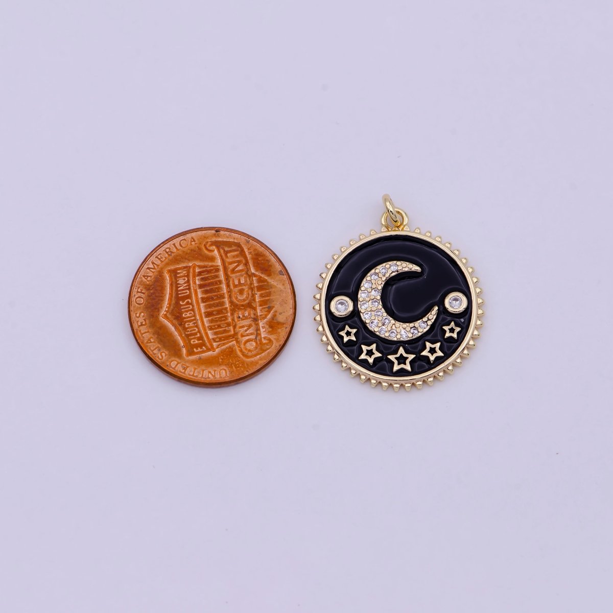 18k Gold Filled Moon and Stars Charms, White and Gold CZ Pave Round Disc for Bracelet or Necklace Jewelry C-610,C-728 - DLUXCA