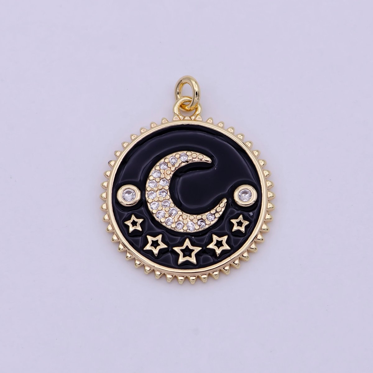 18k Gold Filled Moon and Stars Charms, White and Gold CZ Pave Round Disc for Bracelet or Necklace Jewelry C-610,C-728 - DLUXCA