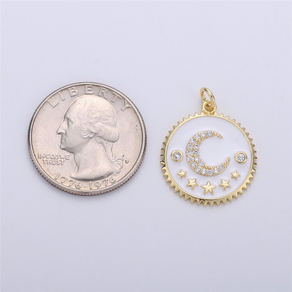 18k Gold Filled Moon and Stars Charms, White and Gold CZ Pave Round Disc for Bracelet or Necklace Jewelry C-610,C-728 - DLUXCA