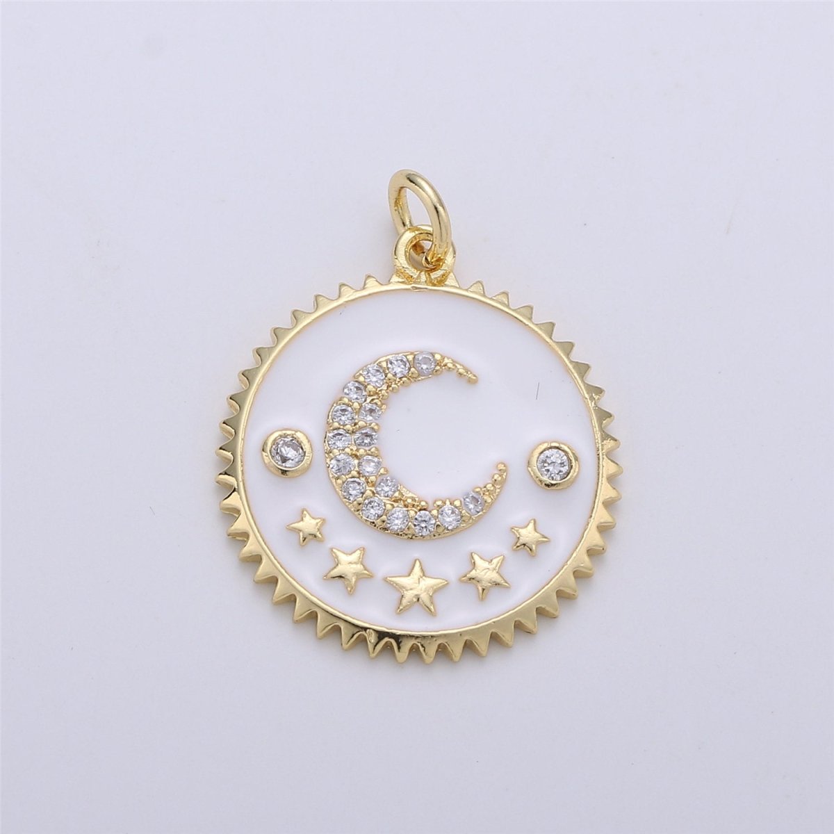 18k Gold Filled Moon and Stars Charms, White and Gold CZ Pave Round Disc for Bracelet or Necklace Jewelry C-610,C-728 - DLUXCA