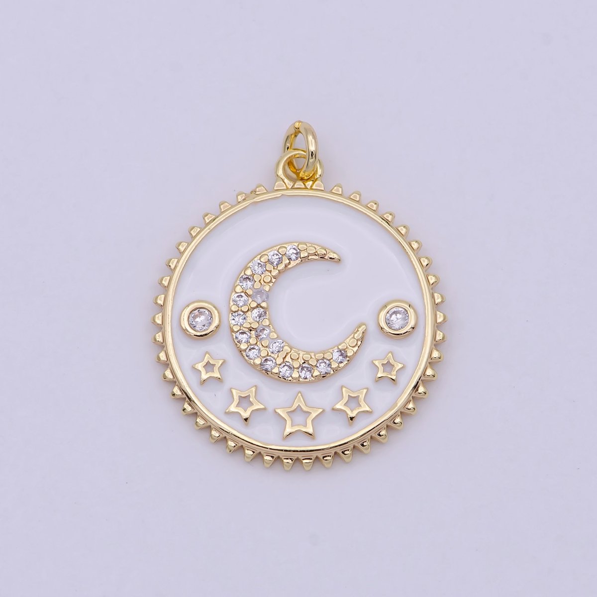 18k Gold Filled Moon and Stars Charms, White and Gold CZ Pave Round Disc for Bracelet or Necklace Jewelry C-610,C-728 - DLUXCA