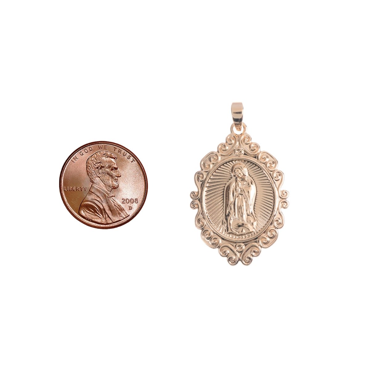 18k Gold Filled Mother Virgin Mary Miraculous Lady Pendant Rosary Necklace Charm with Bail Decorative Edge Oval Coin H-278 - DLUXCA