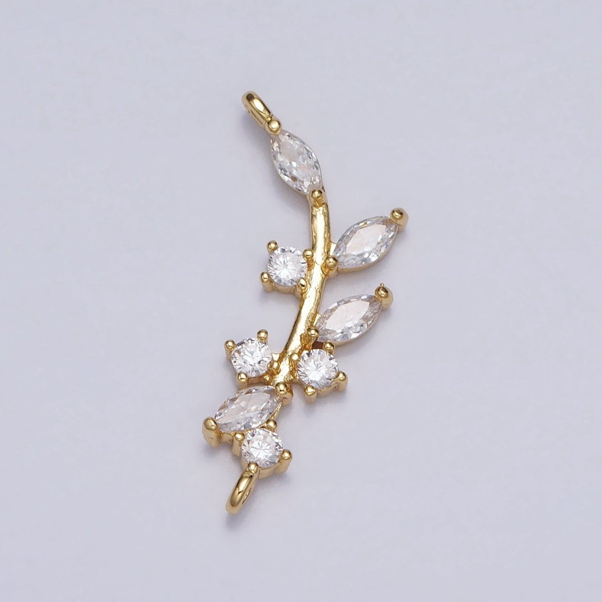 18K Gold Filled Nature Olive Leaf Marquise CZ Curved Connector in Gold & Silver | AA954 AA955 - DLUXCA